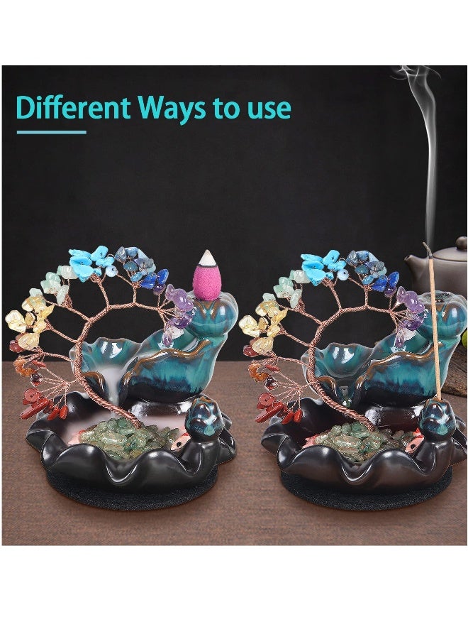 Ceramic Incense Waterfall Backflow Incense Holder, 7 Chakras Crystal Tree Incense Holder, Namaste Yoga Meditation and Home Decor with 20 Backflow Incense Cones  50 Incense Sticks - Image 4